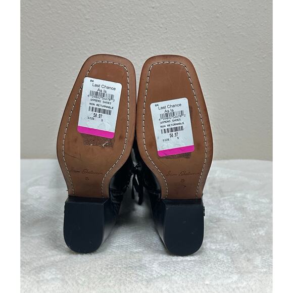 Women’s Sam Edelman Black Leather Tall Western Boots – Square Toe Zip Style - Picture 6 of 8